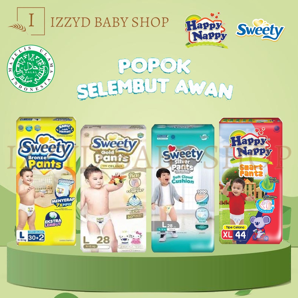 Sweety Silver Pant Sweety Gold Pants atau silver boys and girls , Sweety bronze diapers pants popok celana Happy nappy SWEETY Popok bayi popok sekali pakai