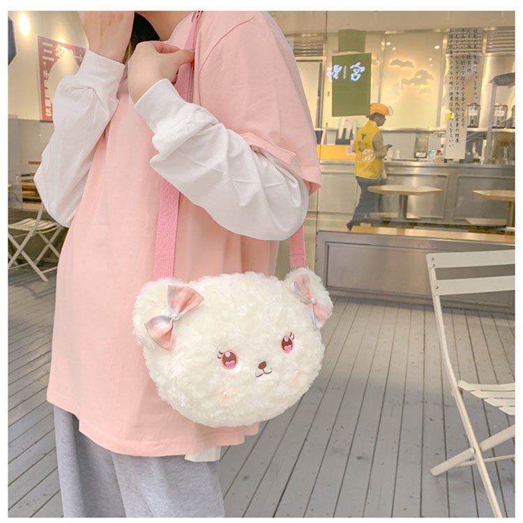 （COD)Tas Selempang Sling bag Fashion Motif Kartun Karakter Hewan  Anak &amp; Dewasa Warna Putih