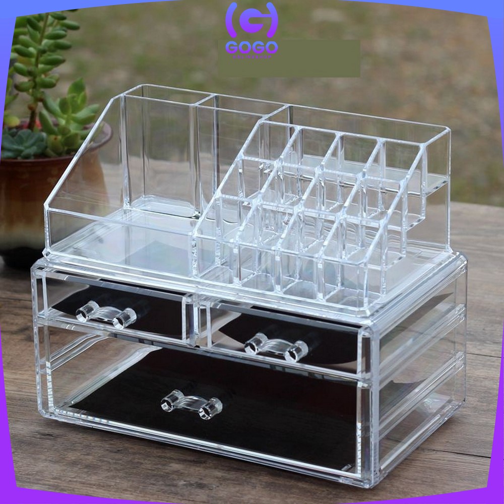 GOGO-K16 Kotak Make Up Acrylic + 3 Laci Rak Kosmetik Organizer / Rak Serbaguna / Storage Box Cosmetic