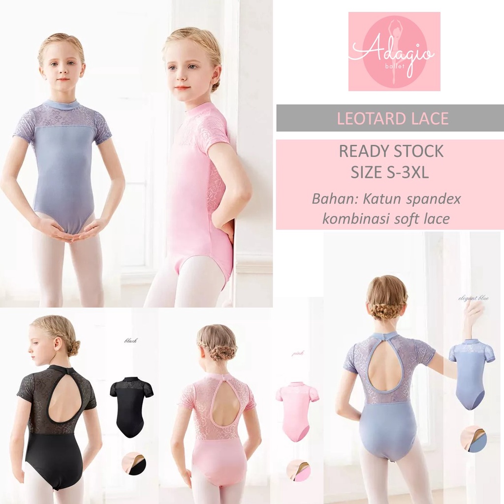 LEOTARD LACEY RENDA PREMIUM ANAK COTTON SPANDEX GYMNASTICS SENAM SOFT LACE BROCADE TURTLENECK BAJU BALET