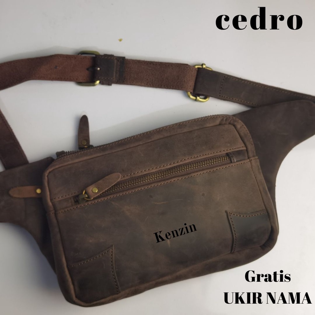 Cedro Leather Tas Military Kulit asli Waistbag tipe Wolferine