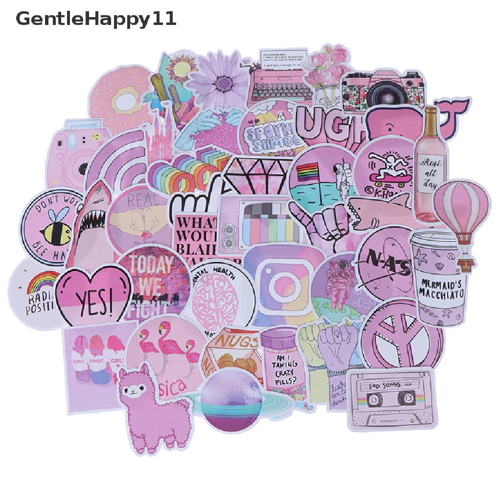 Gentlehappy 53Pcs Kawaii pink fun ers luggage scrapbook Koper laptop Mobil ers id