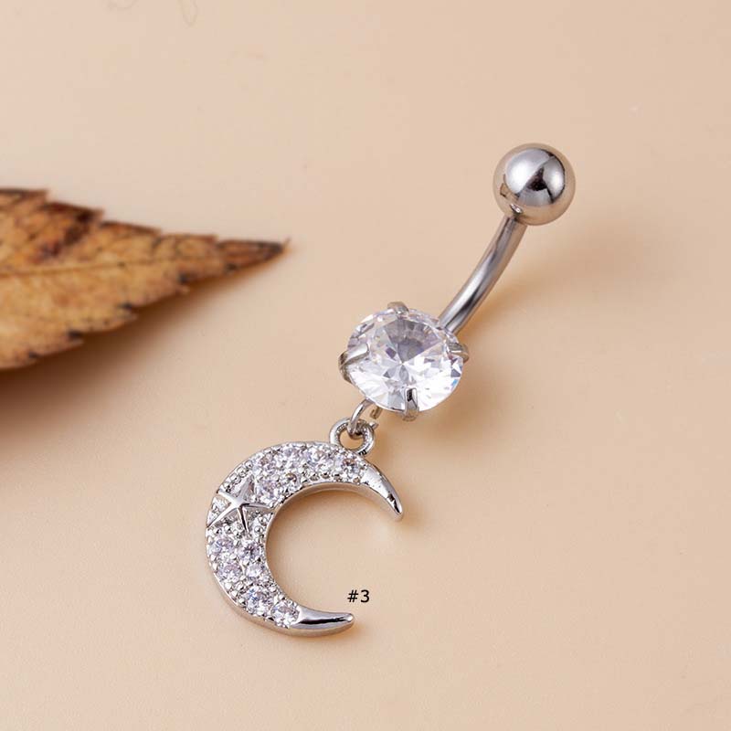 1pc Cincin Tindik Pusar Bentuk Matahari Bulan Ular Butterfly Bahan Stainless Steel 14Gauge