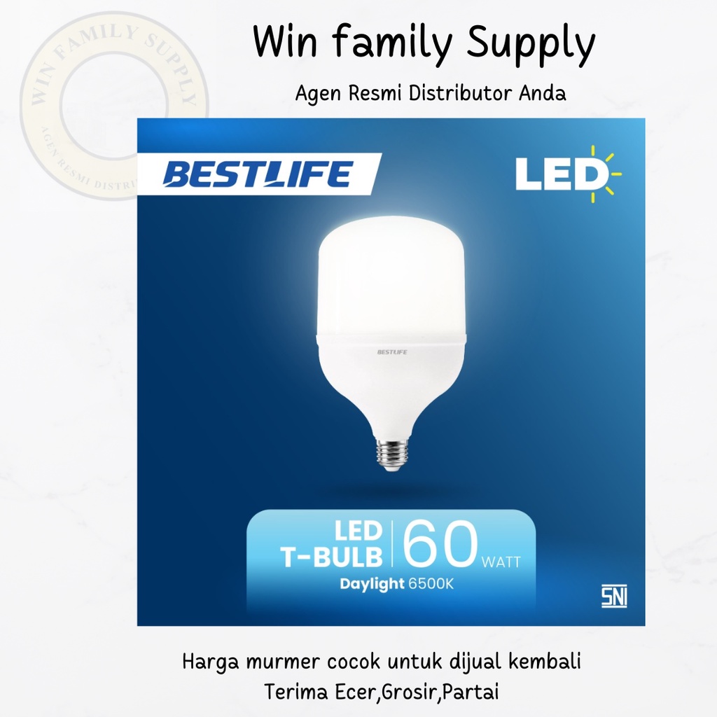 Bestlife Lampu LED T-bulb 60 Watt 6500k Putih Lampu LED Jumbo Cahaya putih Lampu LED 60W