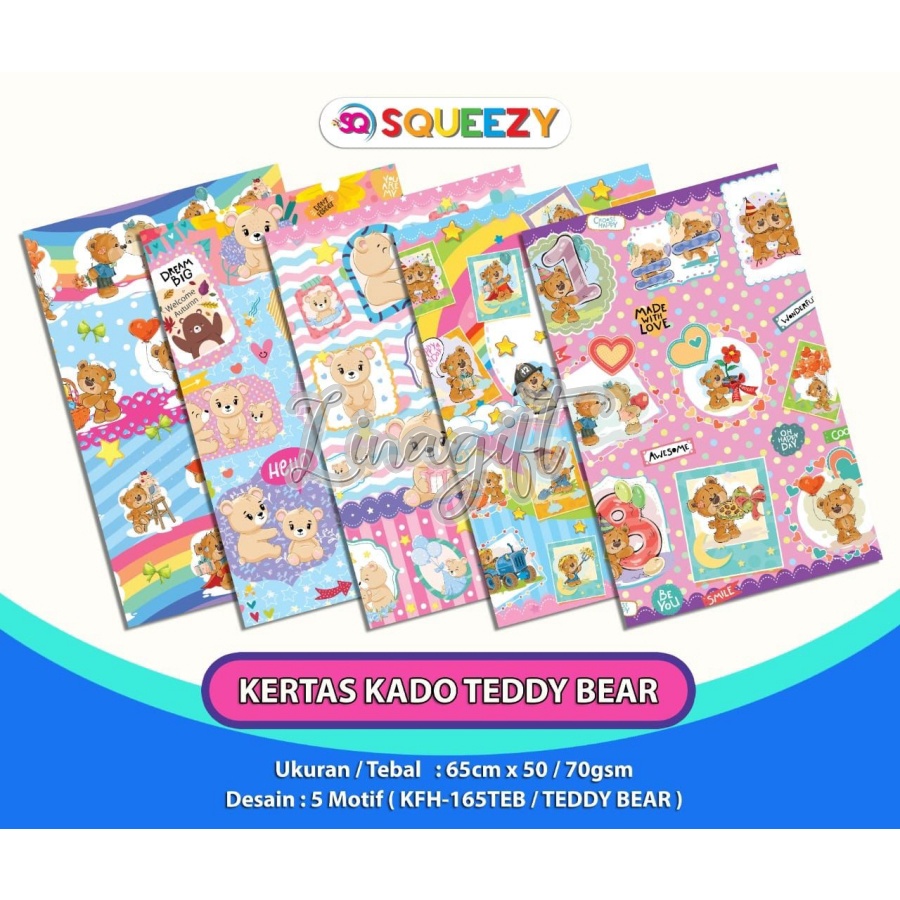 ( 5 Lembar ) KERTAS KADO SQ DOFF - GIFT WRAPPING PAPER ANIMAL CUTE / DINO / DINOSAURUS / LION / KOALA / OWL / BEE / SINGA / LEBAH / TYREX