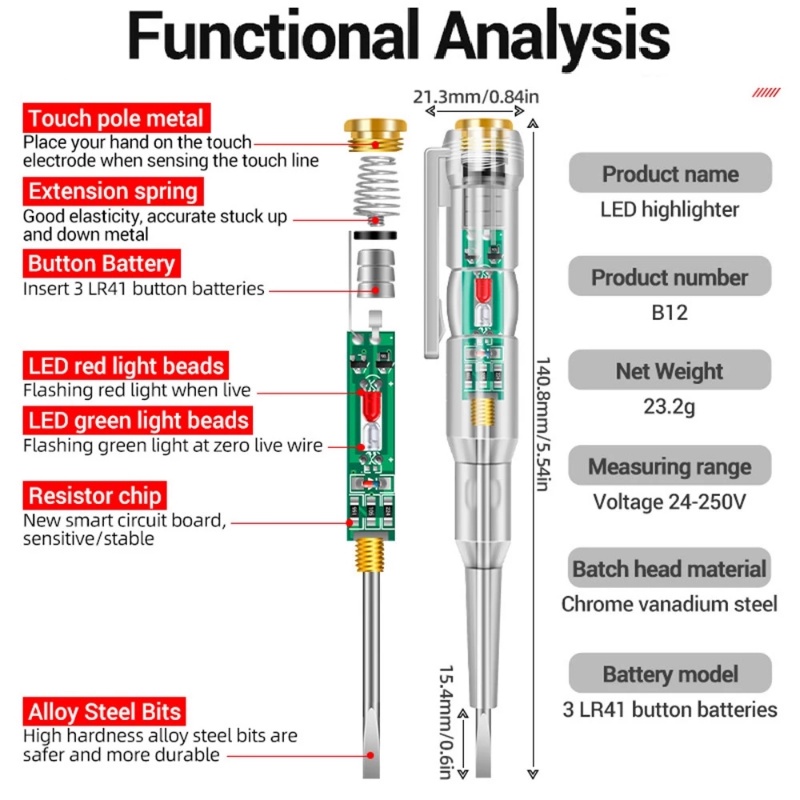 Obeng Tes Pen Deteksi Tegangan Listrik Sensor Probe Non Kontak Dengan Alarm Beep Indikator Power Voltmeter