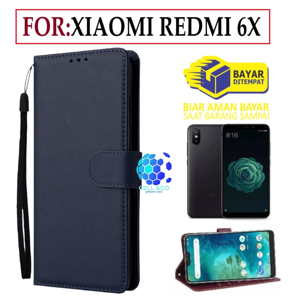 FLIP COVER XIAOMI REDMI 6X LEATHER WALLET PREMIUM FLIP CASE BUKA TUTUP KESING HP CASING FLIP CASE WALLET XIAOMI REDMI 6X