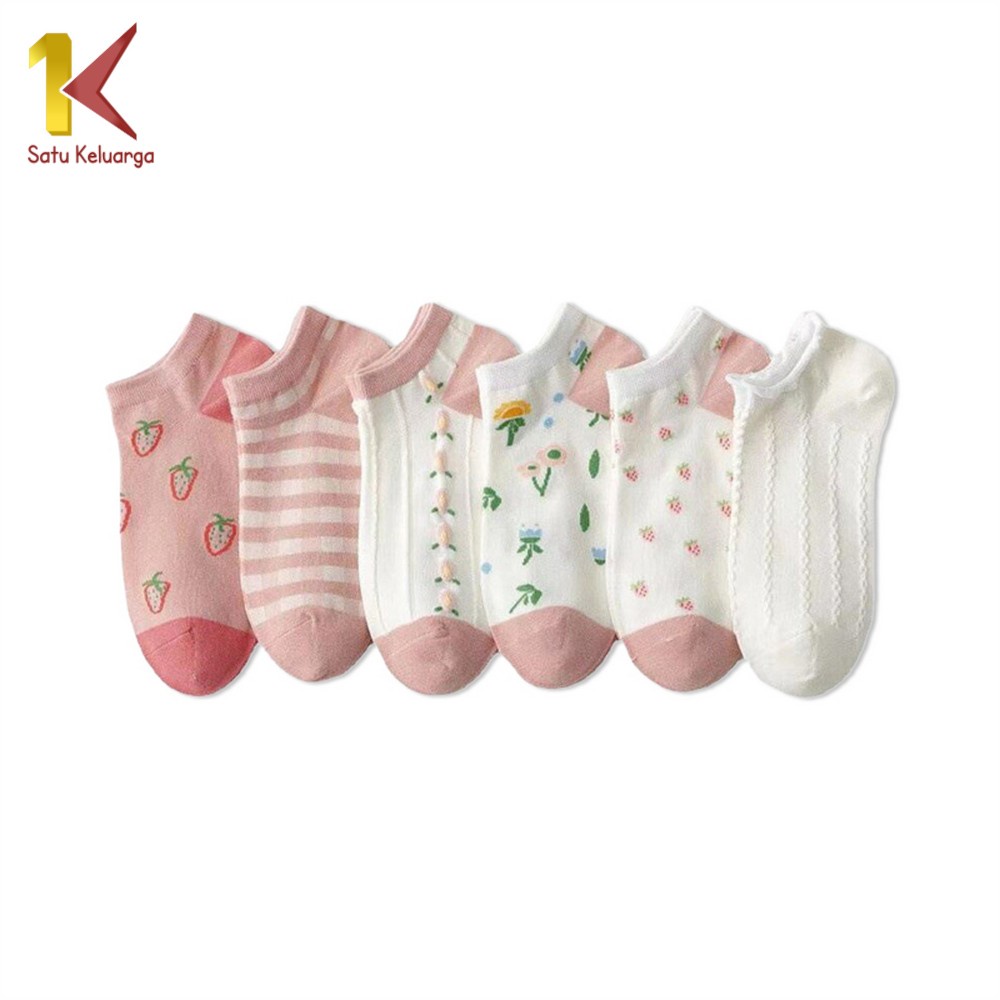 Satu Keluarga Kaos Kaki Wanita Motif Stroberi P189 Strawberry Ankle Sock Kaus Kaki Pendek Semata Kak