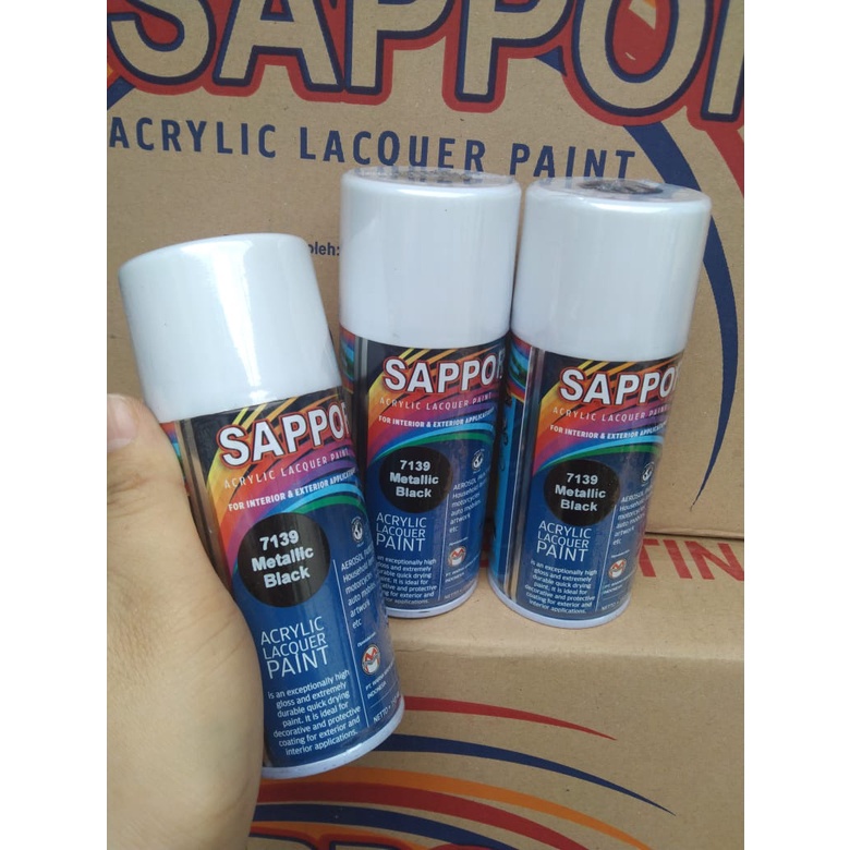 saporo acrylic lacquer paint pilok pilox cat spray sapporo 150ml saporo 7139 metallic black hitam metallic hitam gliter 150ml