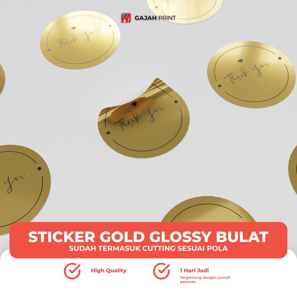 

Stiker Gold Glossy Custom Bulat + Cutting Kiss Cut / Sticker Emas