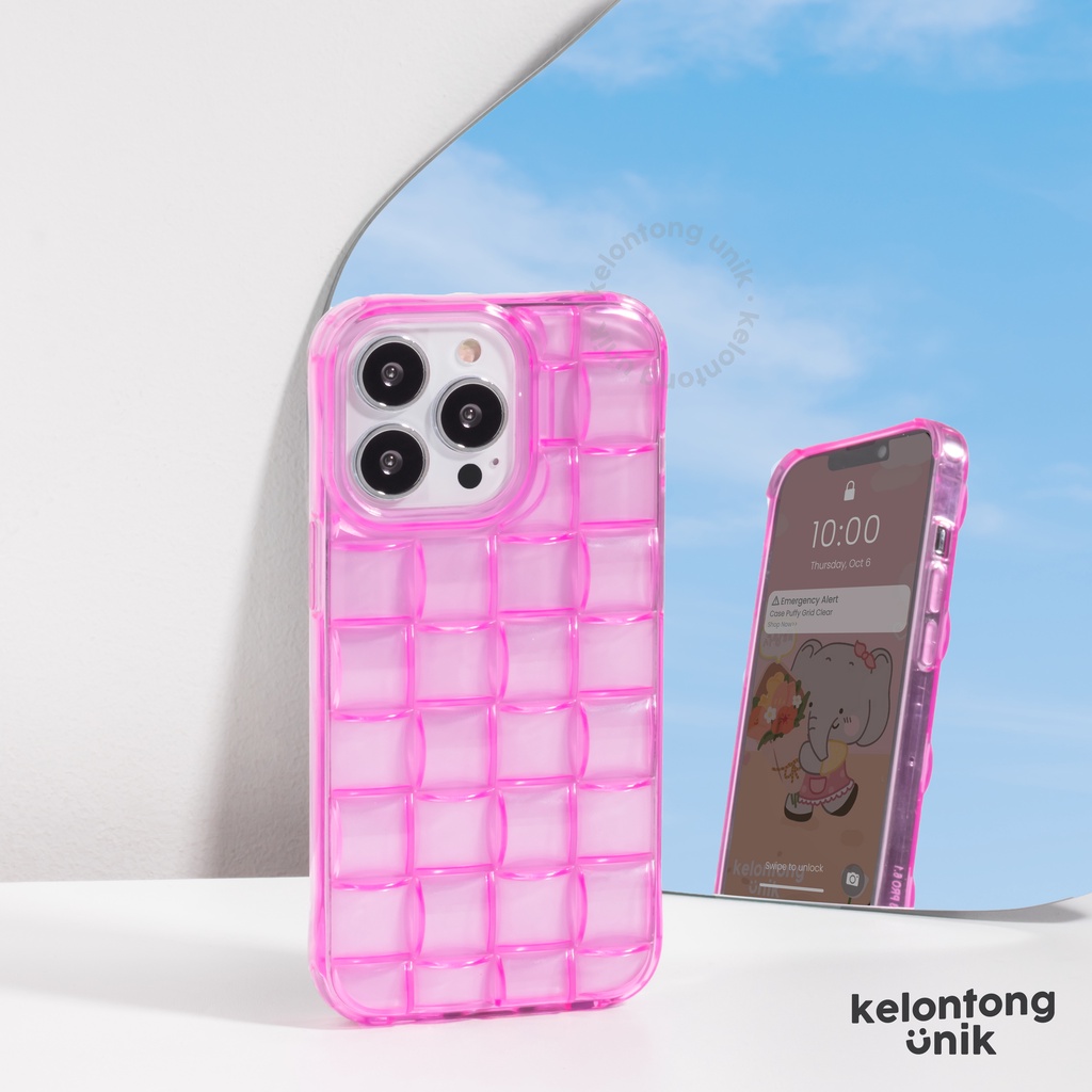 (Seri 1) For iPhone - Waffle Clear Case/ Puffy Grid Case