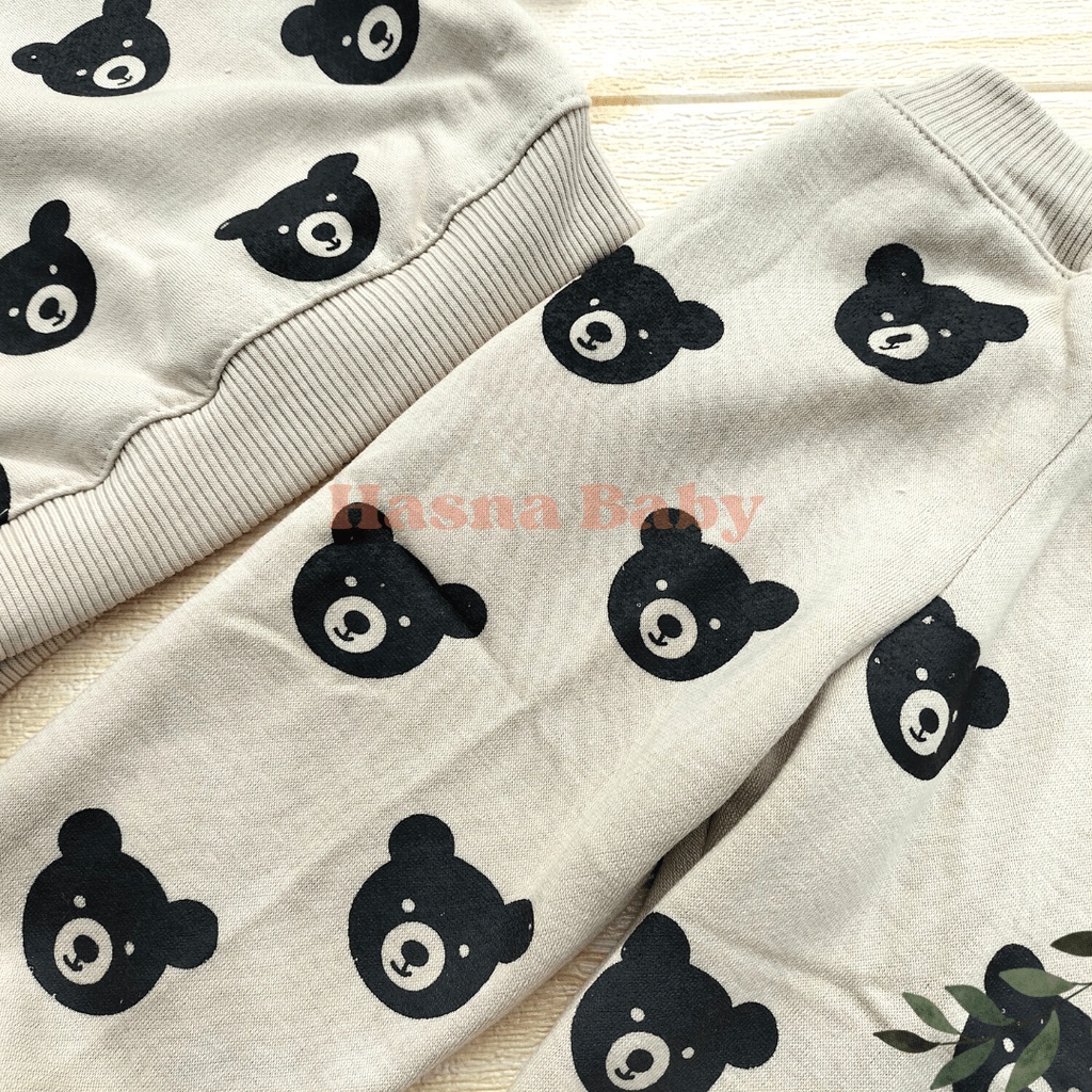 Setelan Baju Bayi Jogger 3-12 bulan Motif Beruang Lucu Kekinian - Juragan Lebak