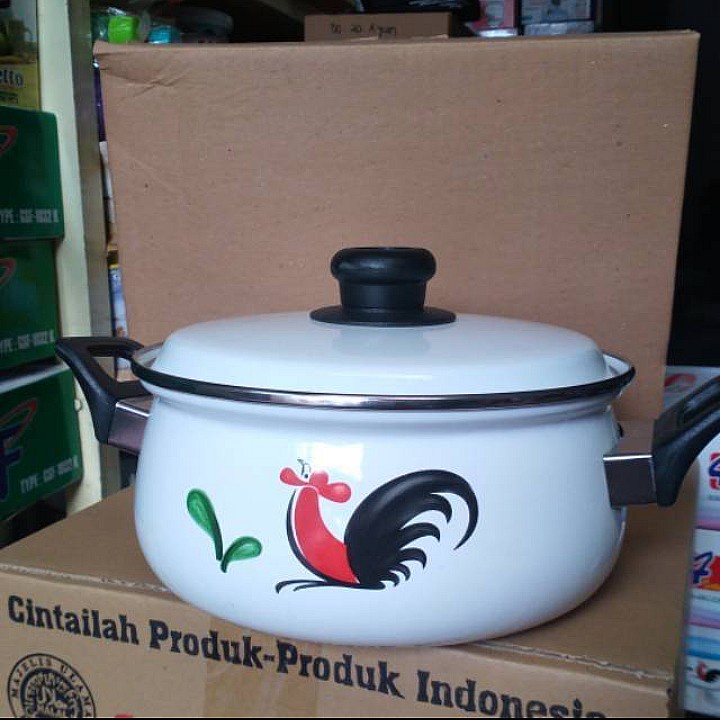 Panci Enamel Besar 20 cm Cap ayam jago KIG Dutch Oven  Pot Sayur Anti Lengket Kedaung  Panci Kuping
