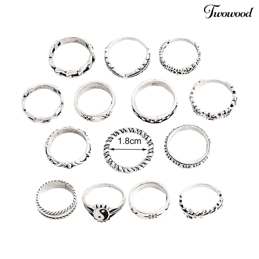 14pcs Cincin Knuckle Stackable Tai Chi Untuk Wanita