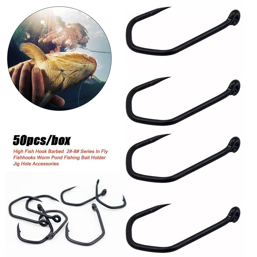 Preva 50pcs/kotak Kait Pancing Baja Karbon Berkualitas Tinggi Berlubang Tahan Lama Kepala Lalat Fishhooks