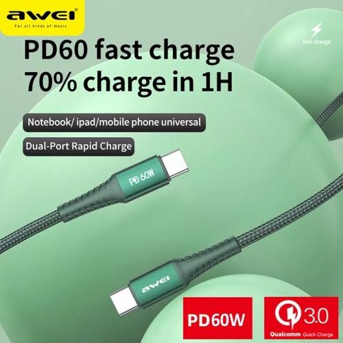 Kabel Charger  AWEI Type-C to Type-C Charging Data Cable CL-111T