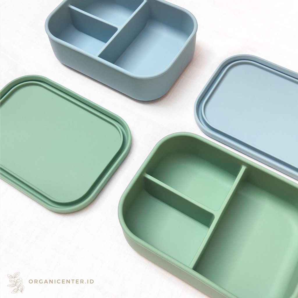 Premium Silicone Lunch Box Bento Silicon Tiga Sekat Kotak Tempat Makan Silikon Pastel Bekal Anak Makan Anti Tumpah Anti Bocor Rectangle Bayi Mpasi Penyimpanan Makanan Food Container