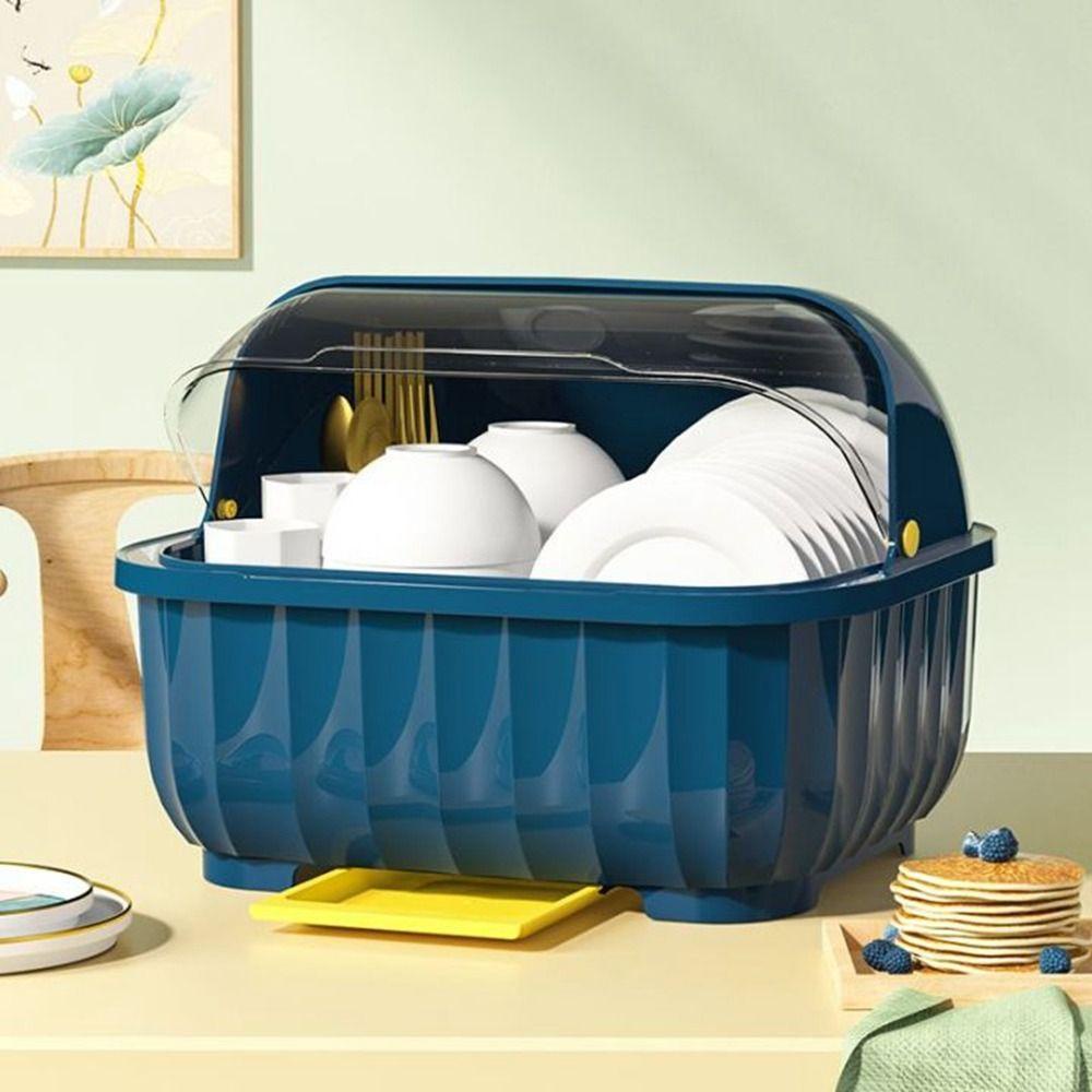 [Elegan] Rak Piring 1Pcs Plastik Semi flip Penutup Lemari Tiriskan Lemari Dust Proof Storage Box