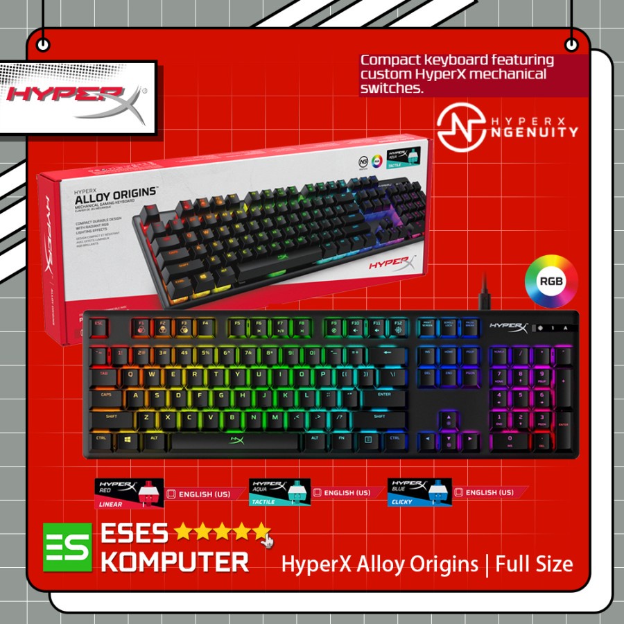 Keyboard HyperX Alloy Origins RGB Fullsize - Mechanical Switch Gaming