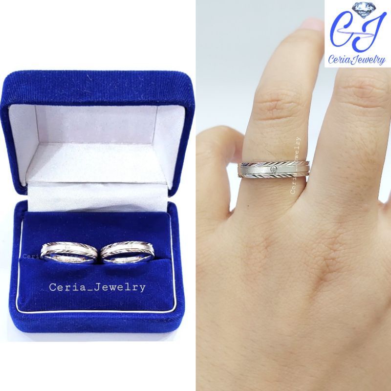 Cincin Couple Pria Dan Wanita Perak Asli Silver 925 Lapis Emas Putih - Cincin kawin _ Cincin Tunangan