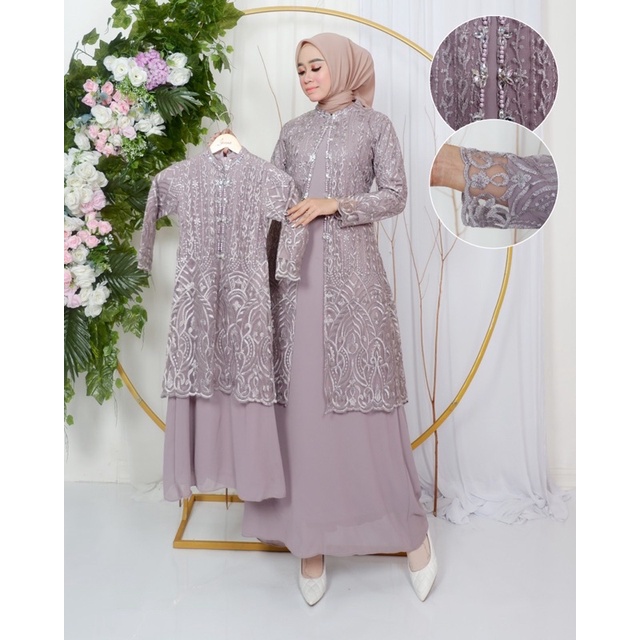 Gamis Outher Couple Ibu dan Anak / Gamis Modern Couple / Gamis Outhet Couple / Gamis Brokat Malika