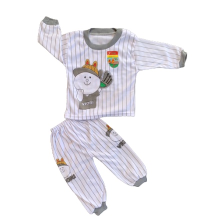 Setelan Piyama Baju Bayi Panjang 3 - 18 Bulan merk VIORI motif BASEBALL / Baju Anak