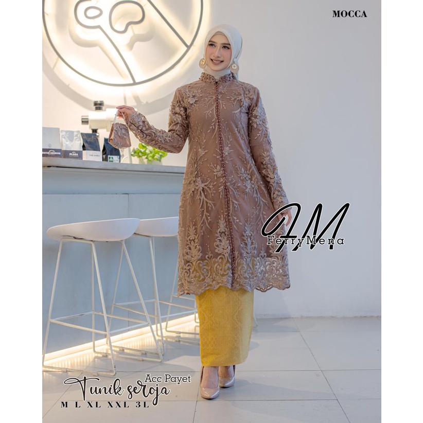 Kebay tunik payet busui friendly | Kebaya modern | Kebaya brukat tulle mutiara | Baju outfit pesta kekinian lamaran wisuda Size M L XL XXL;