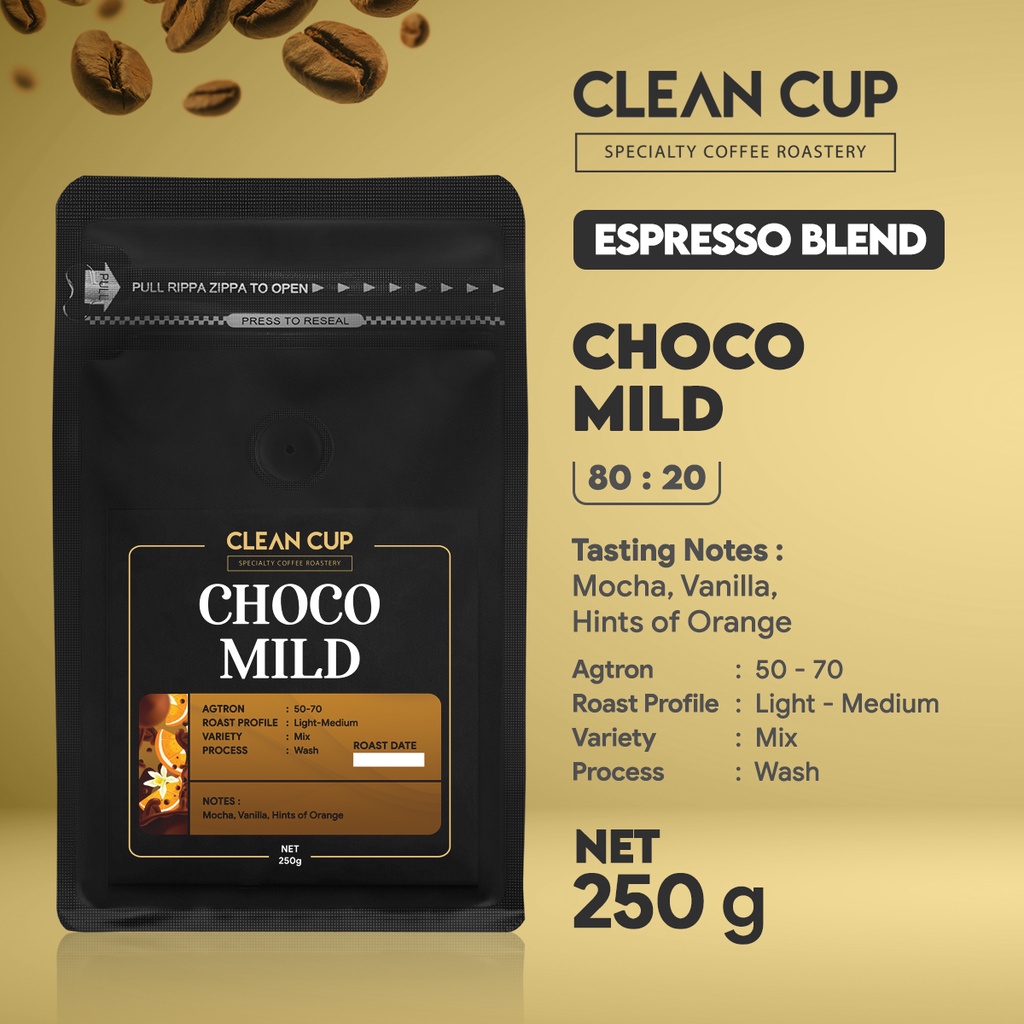 

Kopi Clean Cup Choco Mild House Blend Whole Bean 250gr