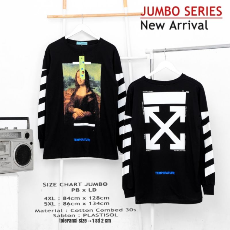 baju kaos jumbo pria lengan panjang 4XL 5XL kaos distro kaos jumbo lengan panjang off white