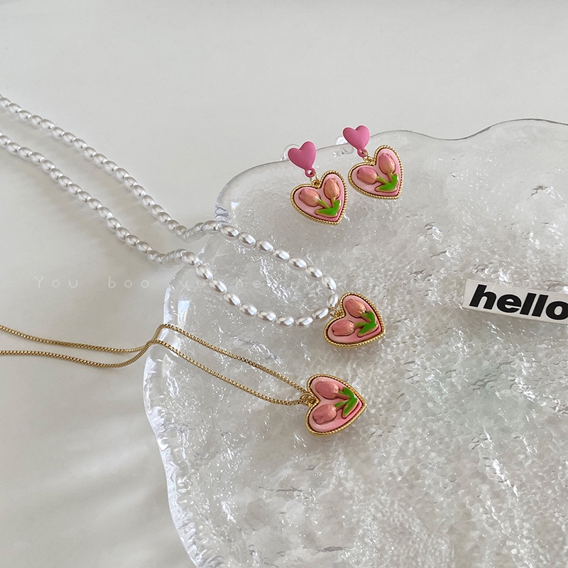 Kalung Choker Bentuk Bunga Tulip Warna Pink Untuk Wanita