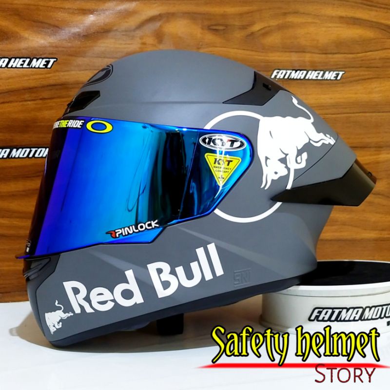 Helm Full Face KYT TT-COURSE Solid Plain Matt Gorila Grey Modif Paket Ganteng Redbull