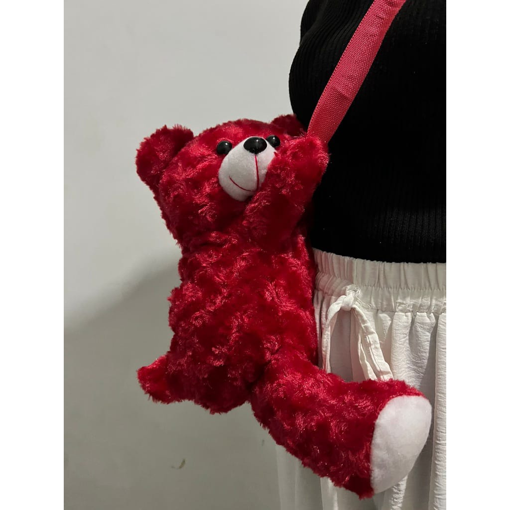 Tas Selempang Bulu Tas Bahu Boneka Kepala Beruang Fluffy Fur Bag Teddy Bear viral 2022