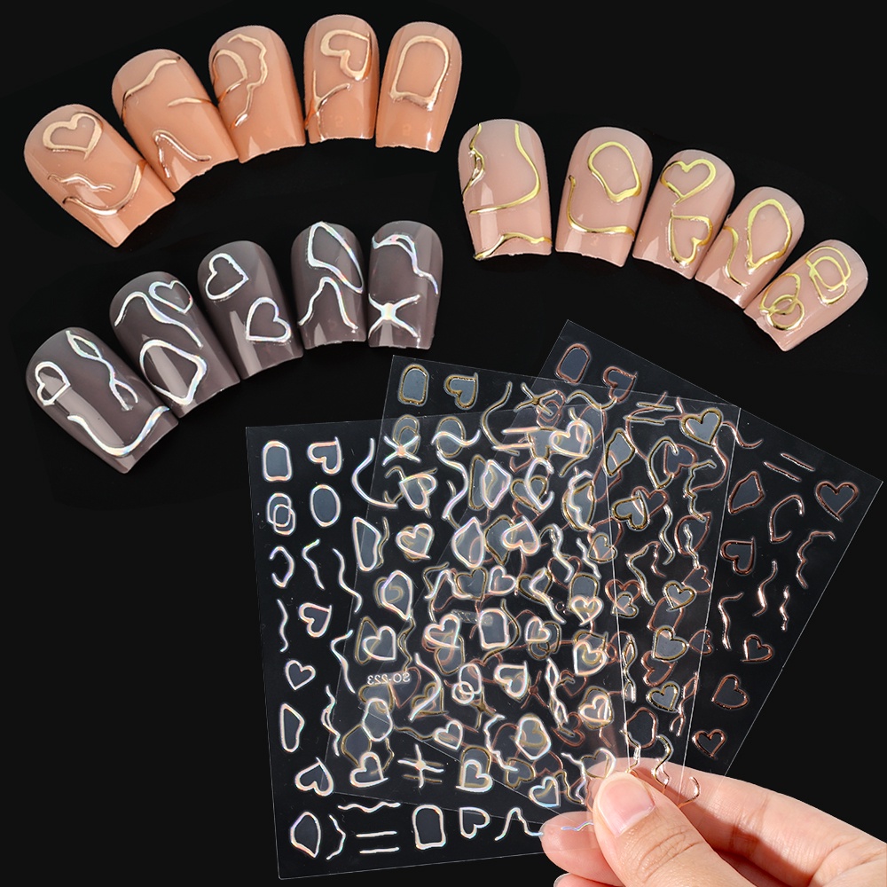 Stiker Kuku Desain Spiral Gelombang 3D Warna Emas
