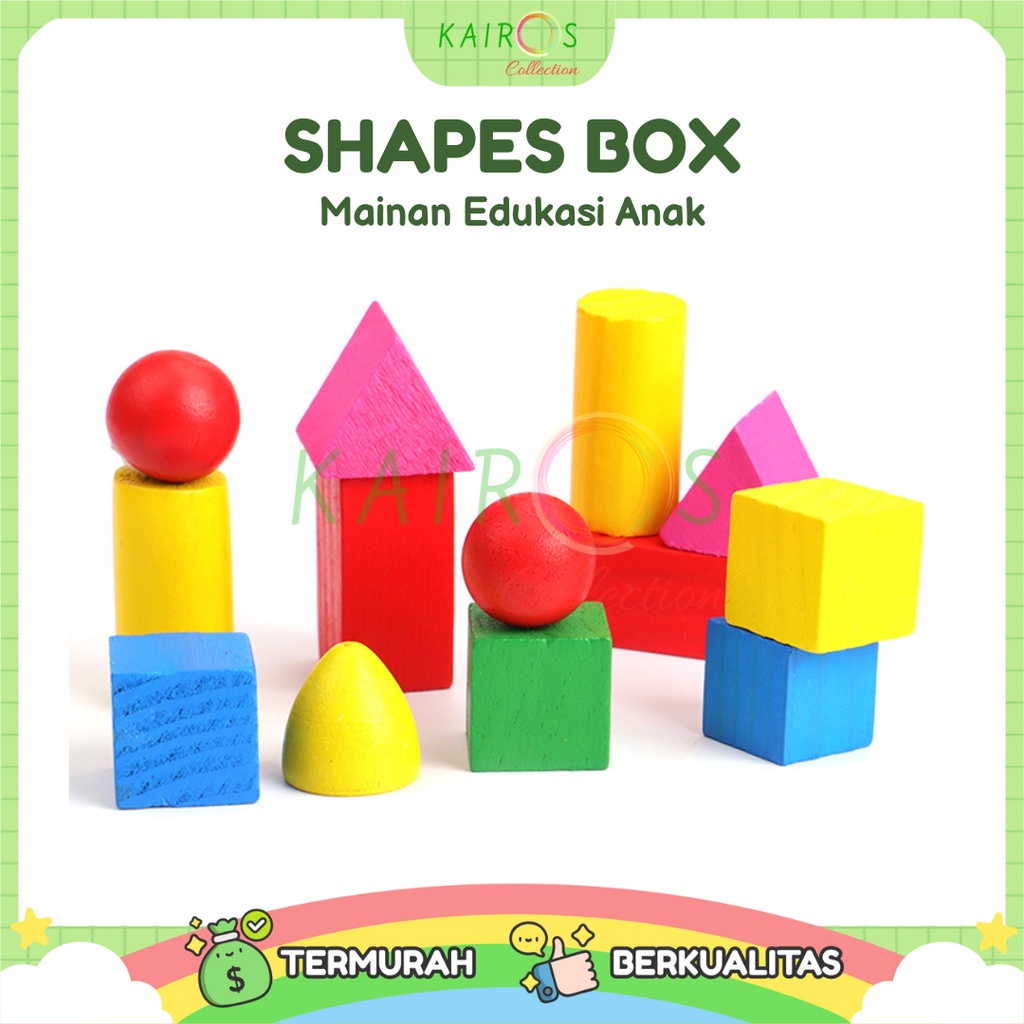 Mainan Edukasi Anak Balok Kayu Susun Aneka Bentuk Shapes Box