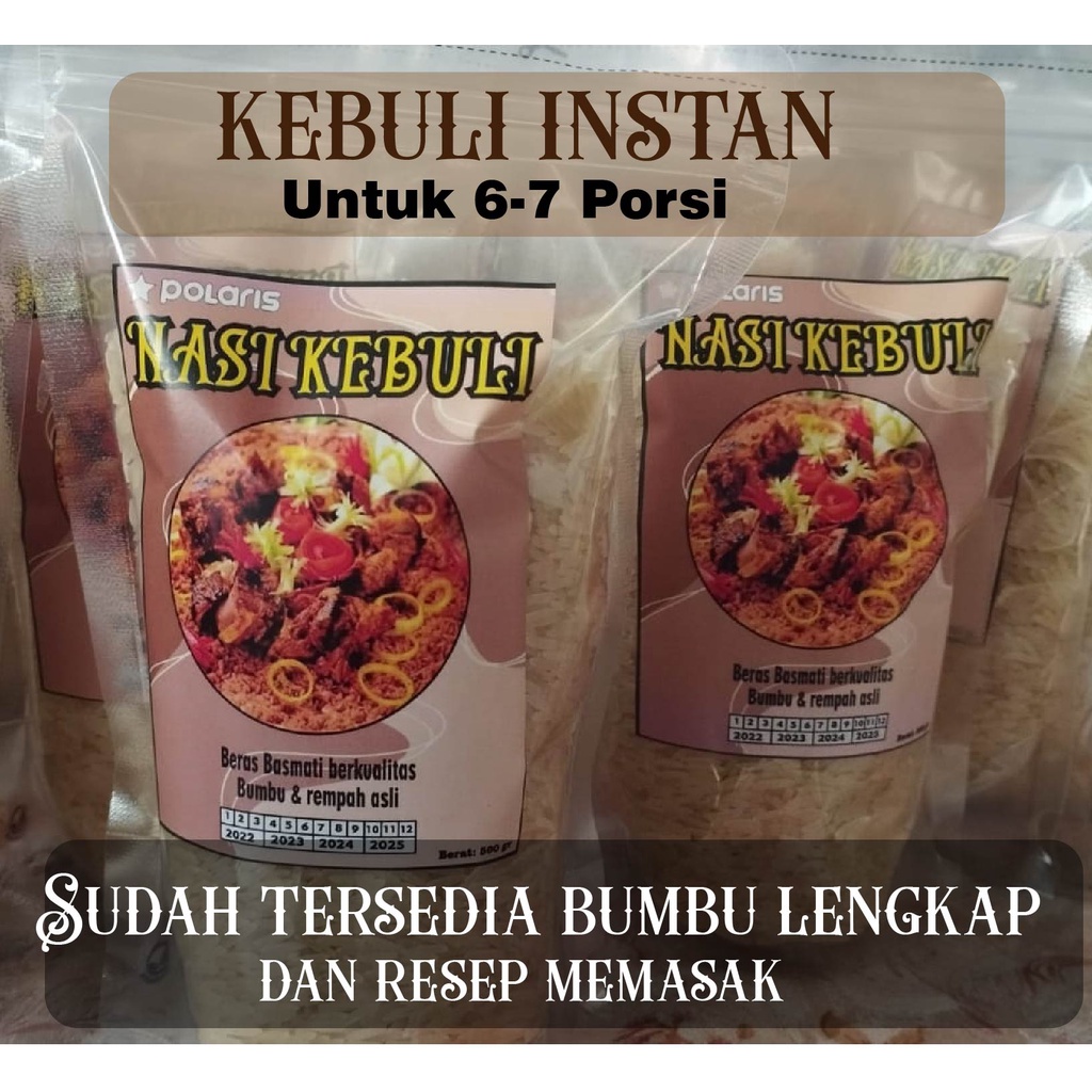

Nasi kebuli instan 500 gr.Sudah plus bumbu buat 6-7 porsi dengan beras basmati premium india