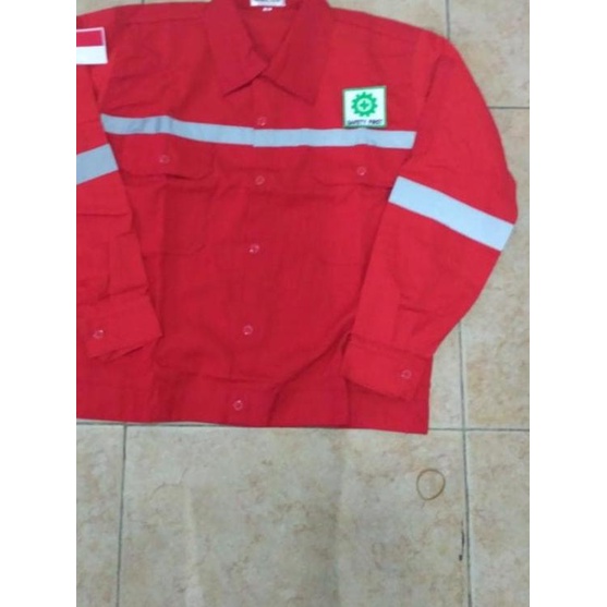 Baju safety atasan lengan panjang+logo k3 dan merah putih