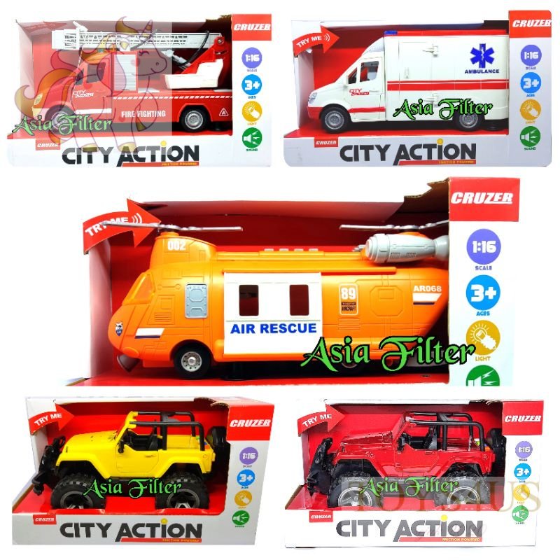 Toys4Us - Mobil City Action CRUZER - Mobil Ambulance, Mobil Pemadam Kebakaran, Helicopter Penyelamat