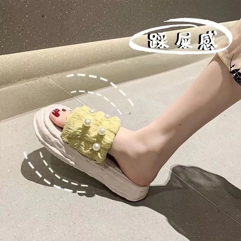 CUCI GUDANG TOPGROSIR TG1002 Sandal Slip Wanita Import Motif Mutiara Tinggi/Wedges Fasion Style Terbaru