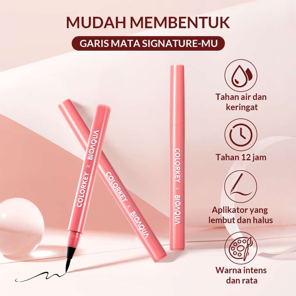 Colorkey X Bioaqua Eyeliner Waterproof Hitam 1 ml Eyeliner Pensil Tahan air Eyeliner Eyeliner Gel