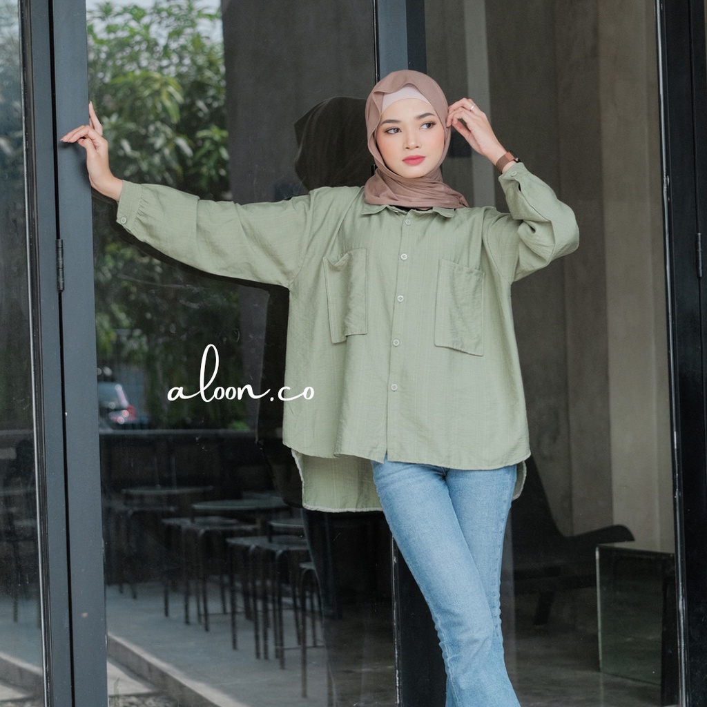 Gwen Kemeja Oversize Linen Pocket – Atasan Kemeja Wanita Shirt Linen Oversize