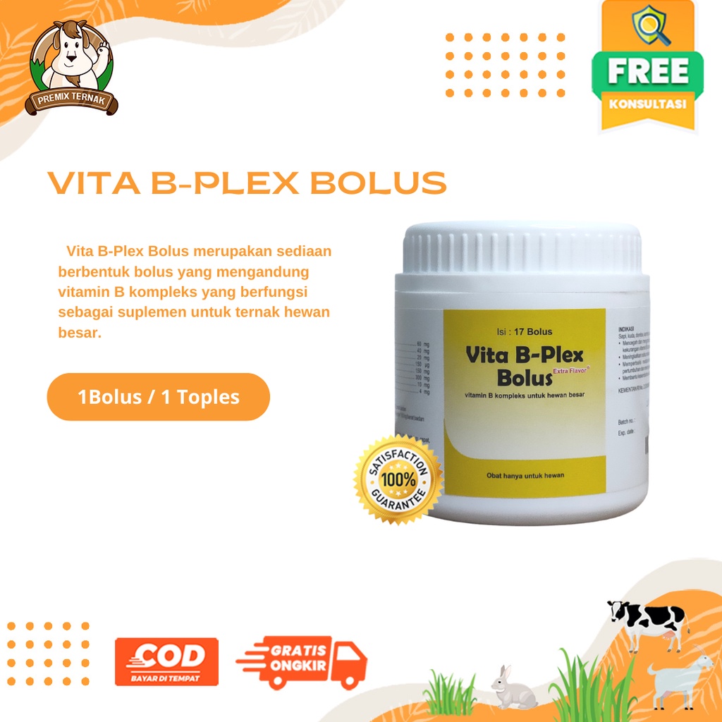 VITA B PLEX BOLUS 1 POT - Vita B-Plex Bolus, Vita BPlex Bolus MEDION Tingkatkan Nafsu Makan Pertumbuhan Ternak Sapi Kambing Domba