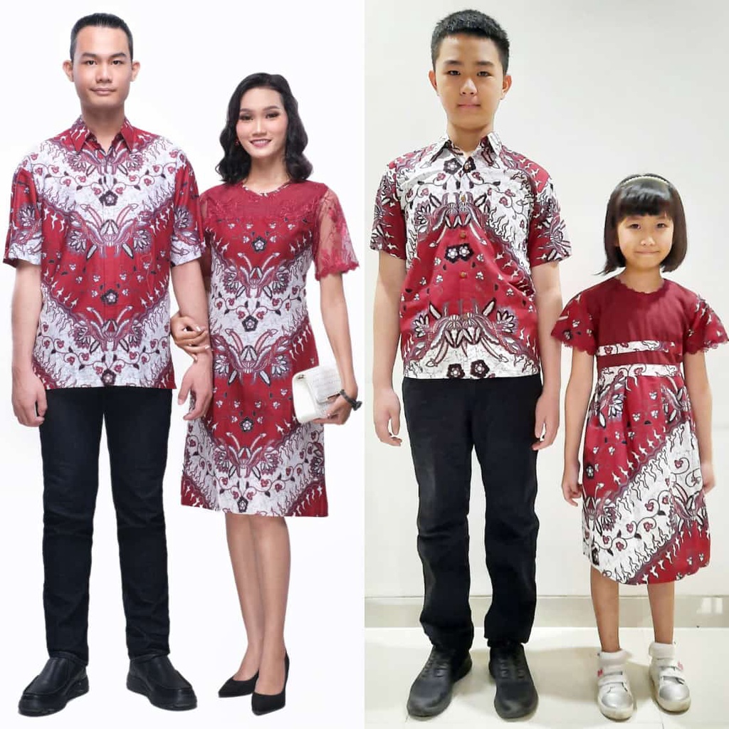 Baju Couple Sarimbit Keluarga Batik Nagita Brokat Merah