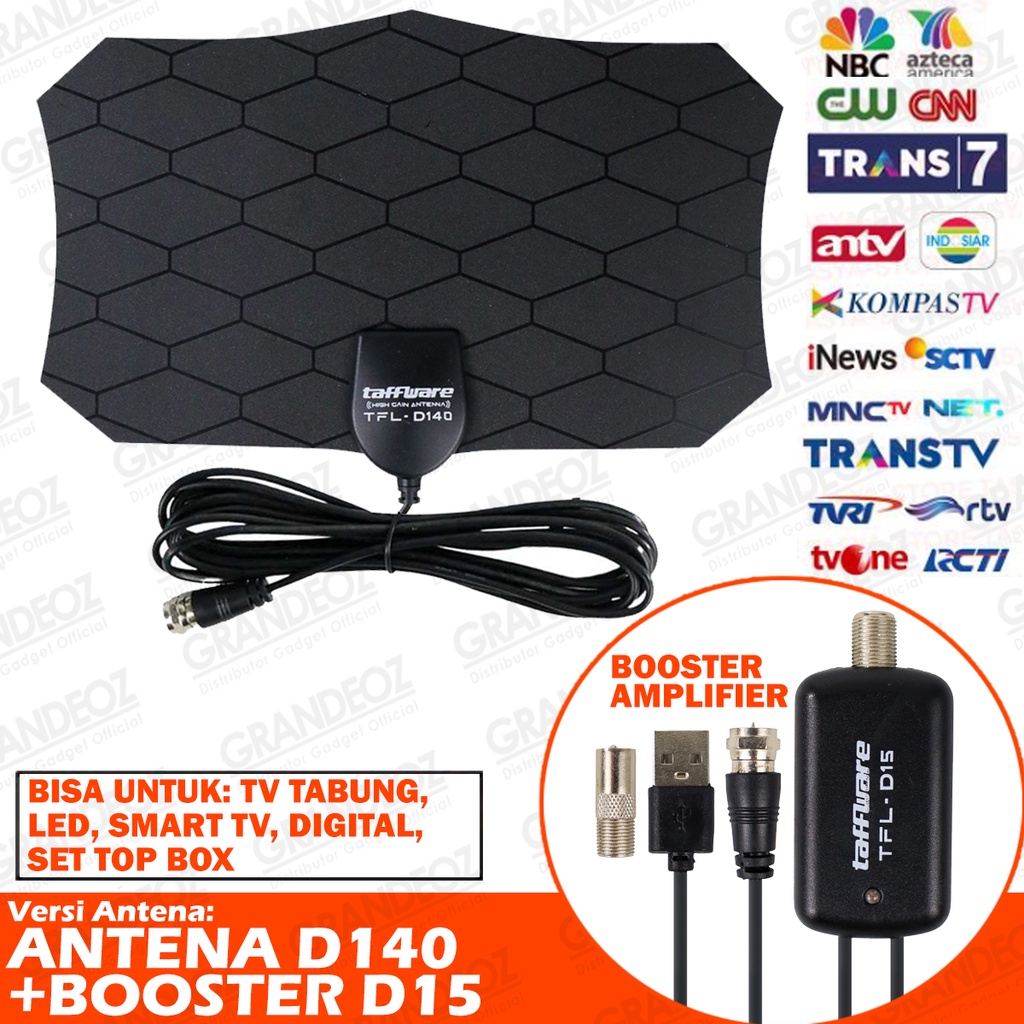 TaffWare Antena 4K TV Digital DVB-T2 25dB + Booster Amplifier Anten Signal Samsung FullHd TFL-D140 Signal 4K TV Anten FullHD Digital Analog 4K High Gain 25dB Coocaa Polytron Xiaomi Samsung