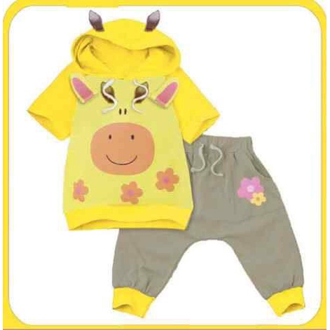 Baju Setelan Anak Perempuan Cewe Hoodie Jerapah Kuning