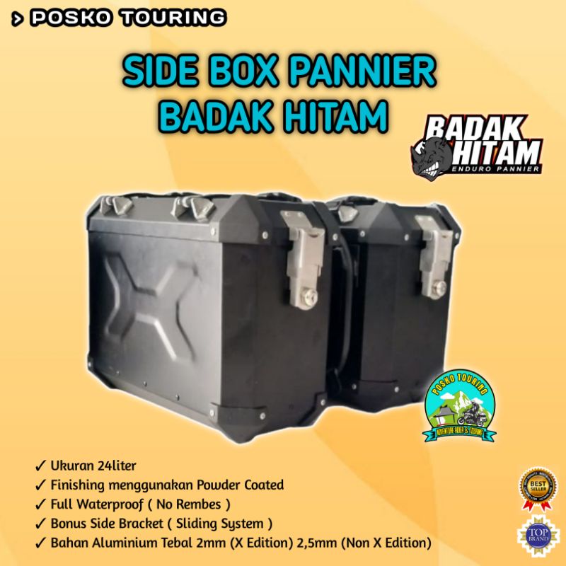 Side Box Alumunium Pannier Badak Hitam 24liter | Box Pannier Touring