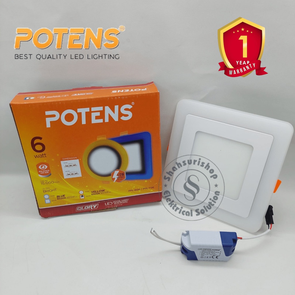 POTENS LAMPU PANEL LED 2 WARNA KOTAK 6 WATT + 3 WATT PPL-B06 SNI