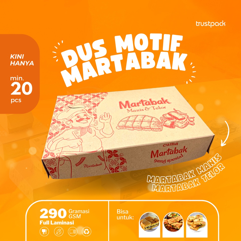 BOX DUS KRAFT KOTAK ROTI MARTABAK 21 x 13,5 x 4 LAMINASI MOTIF MERAH