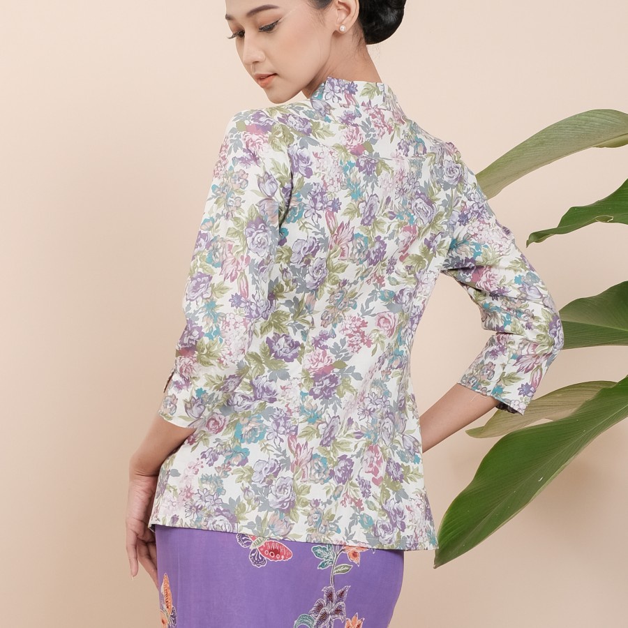 Kebaya Kartini Florine Lengan 7/8 Meradelima Katun Jepang Ungu Hijau