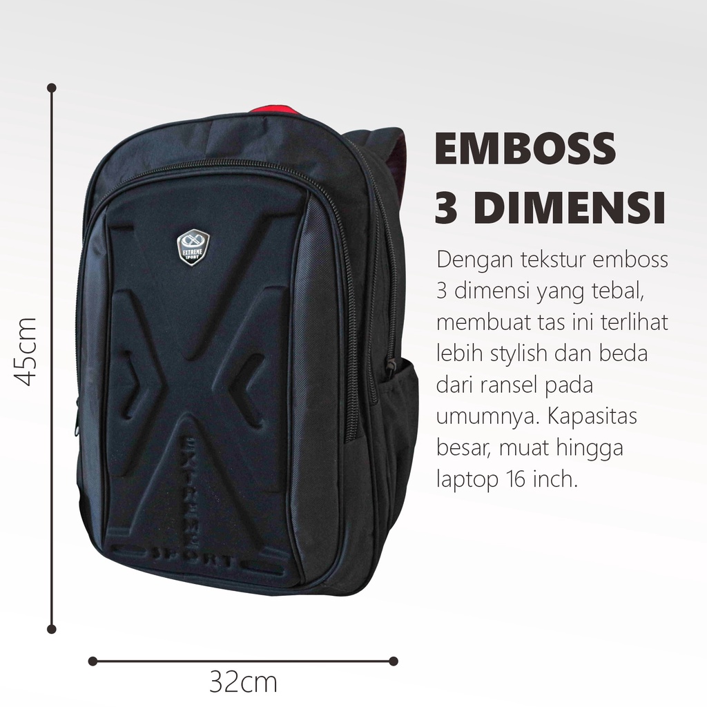 Tas Gendong Cowok SMP SMA Extreme Emboss X Hitam Backpack Punggung Pria Seminar Dinas Keren Berkualitas Awet