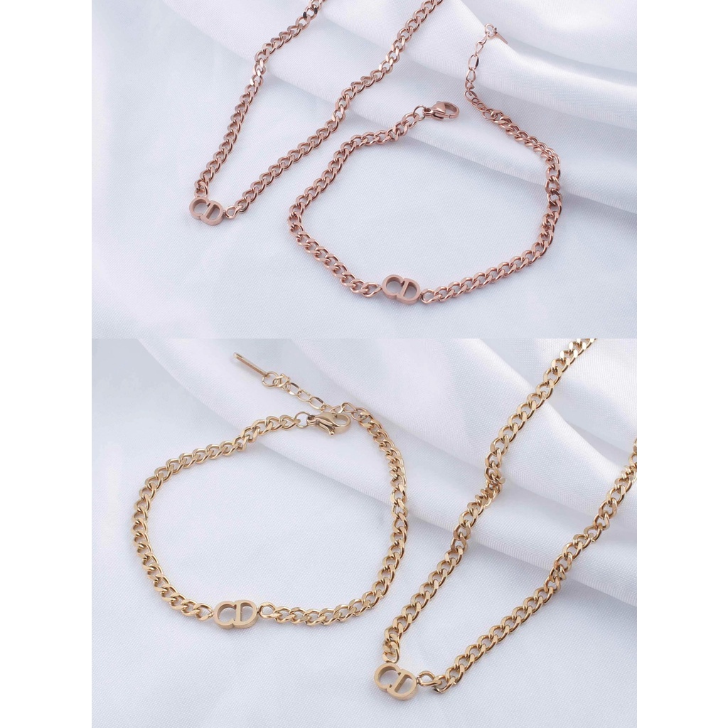 Set Kalung/Gelang C&amp;D Titanium Perhiasan Wanita Jewelry (Rantai Besar Dan Rantai Kecil)